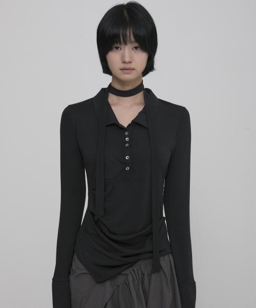 Asymmetrical Draped Shirt (FL-186_Black)
