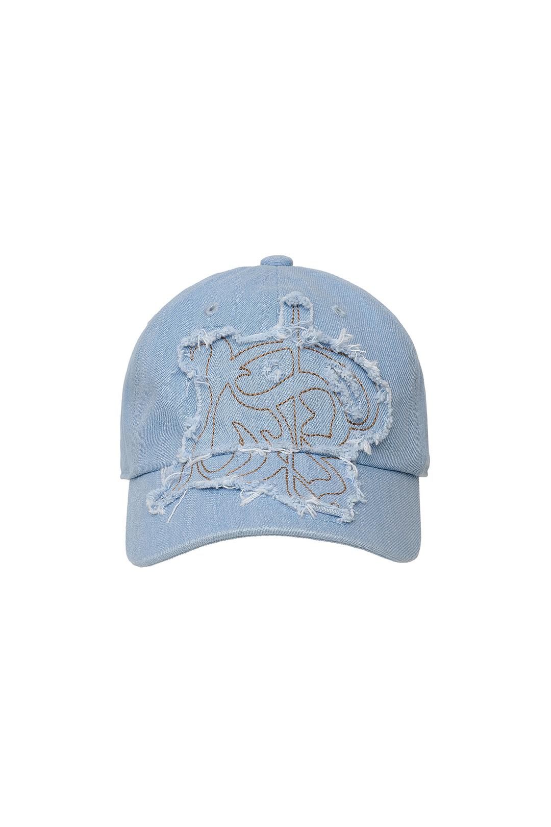 Applique Faded Denim Cap Light Blue