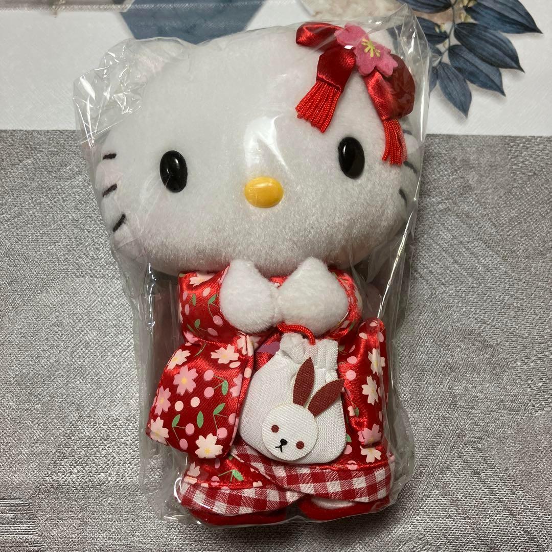 ハローキティ　日本着物姿　ぬいぐるみ　赤S 2008年製　サンリオ　キティちゃん