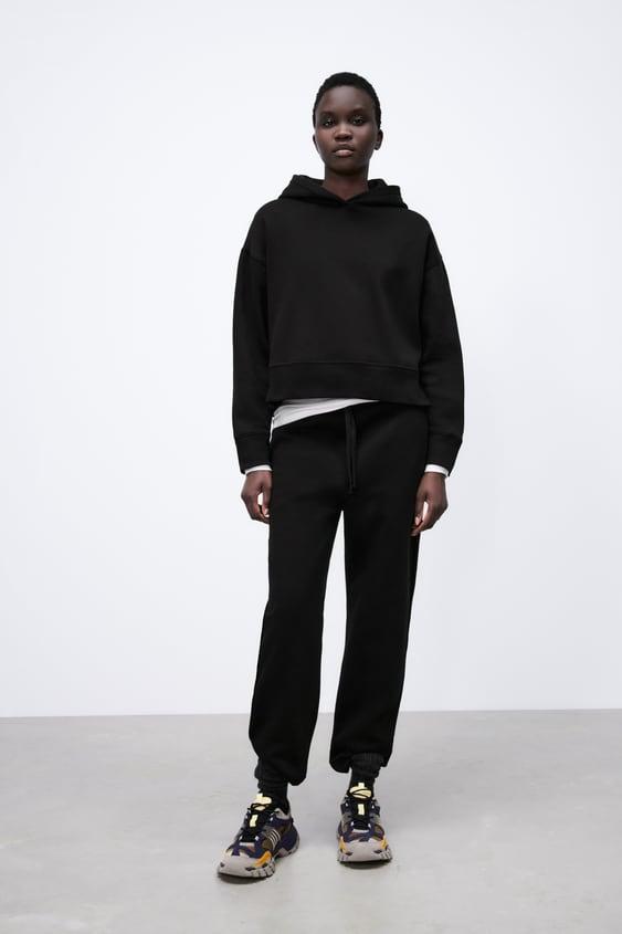 리브드 후드 스웨트셔츠