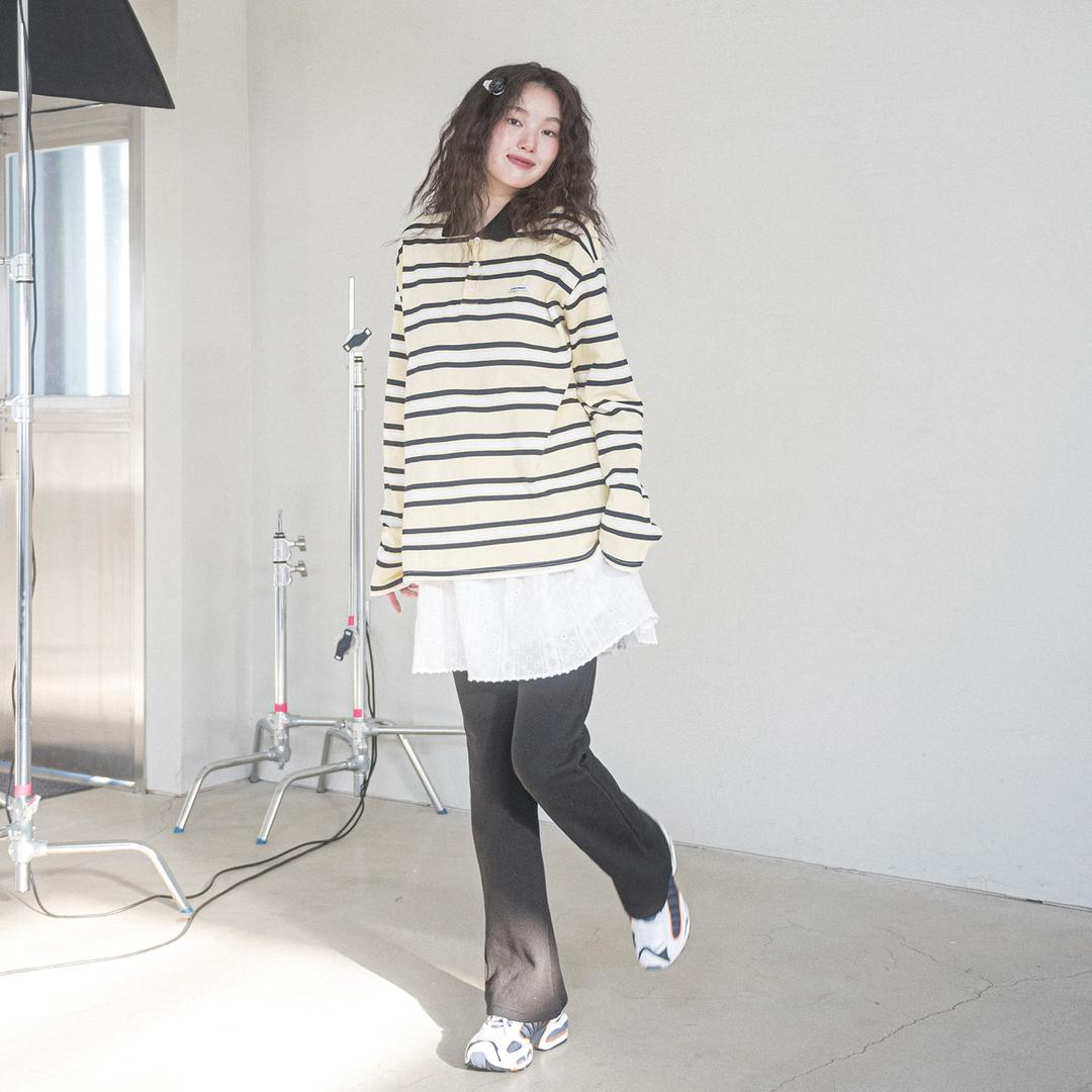 FF STRIPE PK COLLAR L/S TEE(YELLOW)