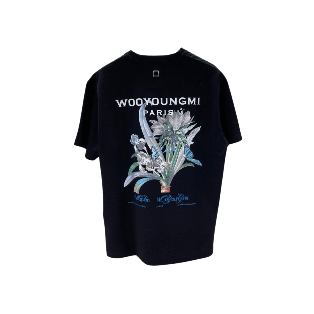 ★【WOOYOUNGMI】★Flower Print Back Logo T-Shir.t Green★ 우영미 플라워 프린트 백로고 티셔츠 그린 - 22SS | Wooyoungmi