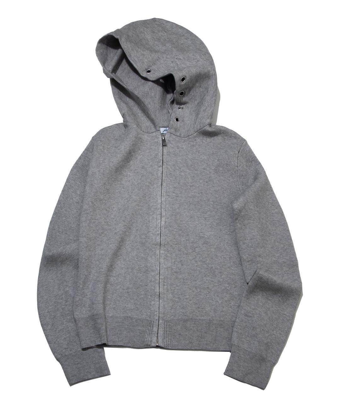 Essential Soft Ribbed Basic Washable Knit Eyelet Detail Hooded Zip-Up _ 2COLOR