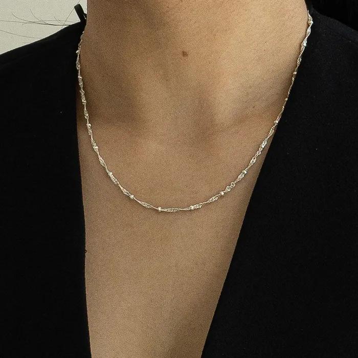 small ball chain necklace-silver