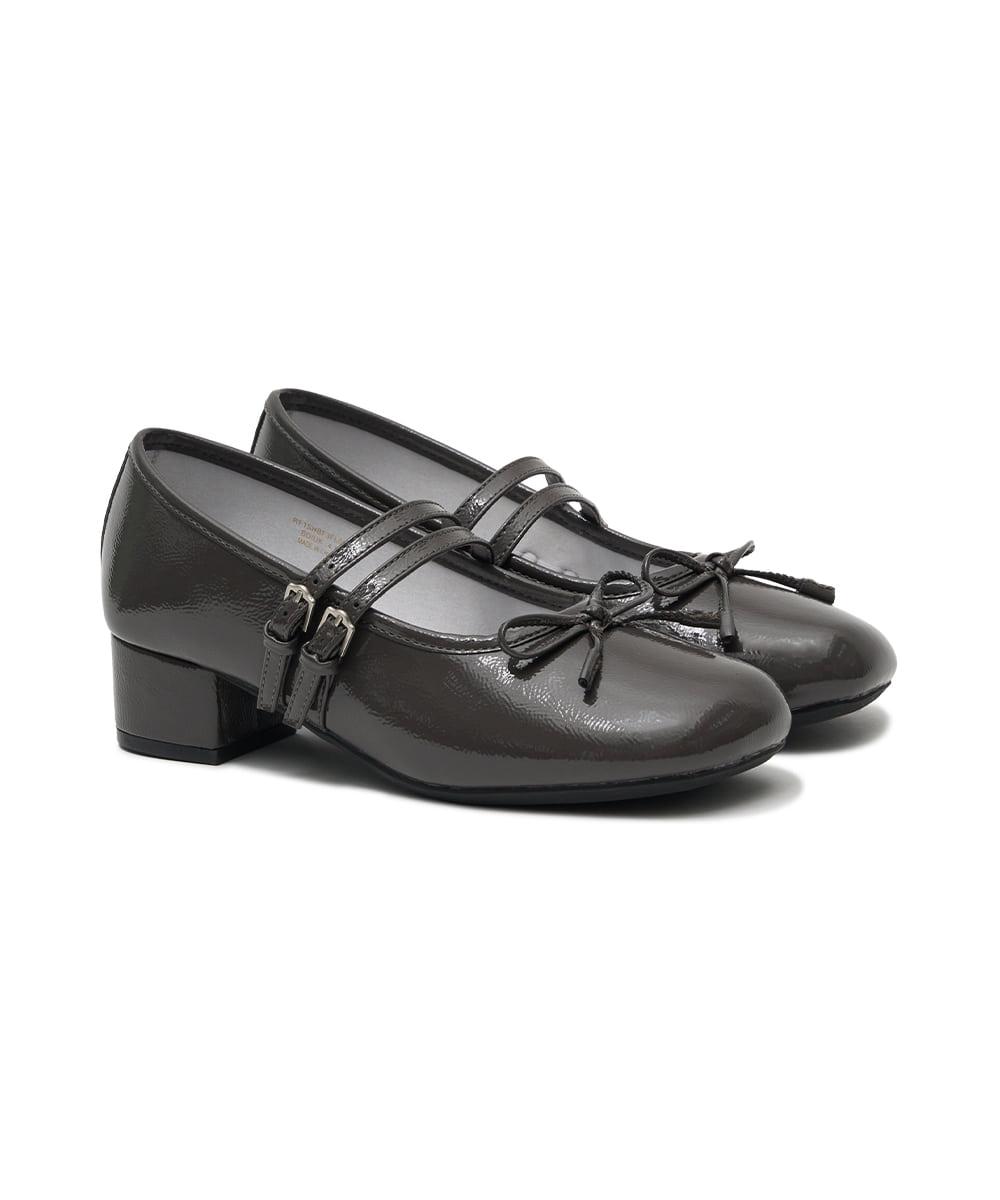 SQUARE TOE TWO STRAP MARYJANES(4CM) - CHARCOAL