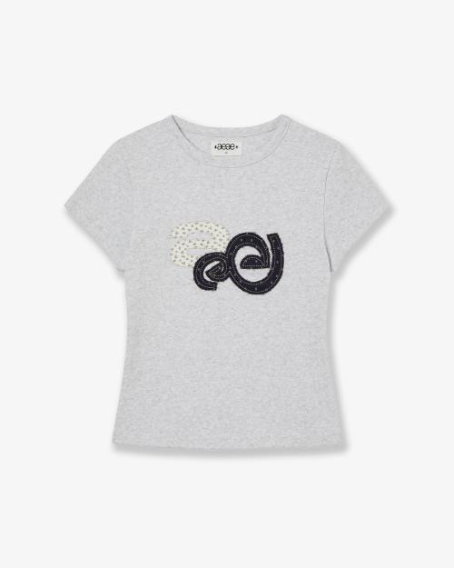 APPLIQUE FLOWER LOGO TEE [LIGHT GREY]