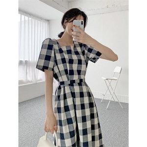 [원데이투데이즈] 린넨체크원피스 스퀘어넥 미디 리본 (6860659)