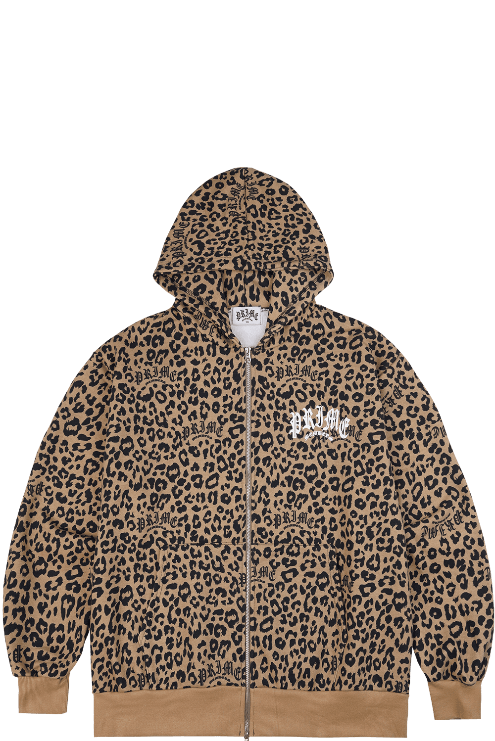 Leopard Zip-Up Hoodie Beige