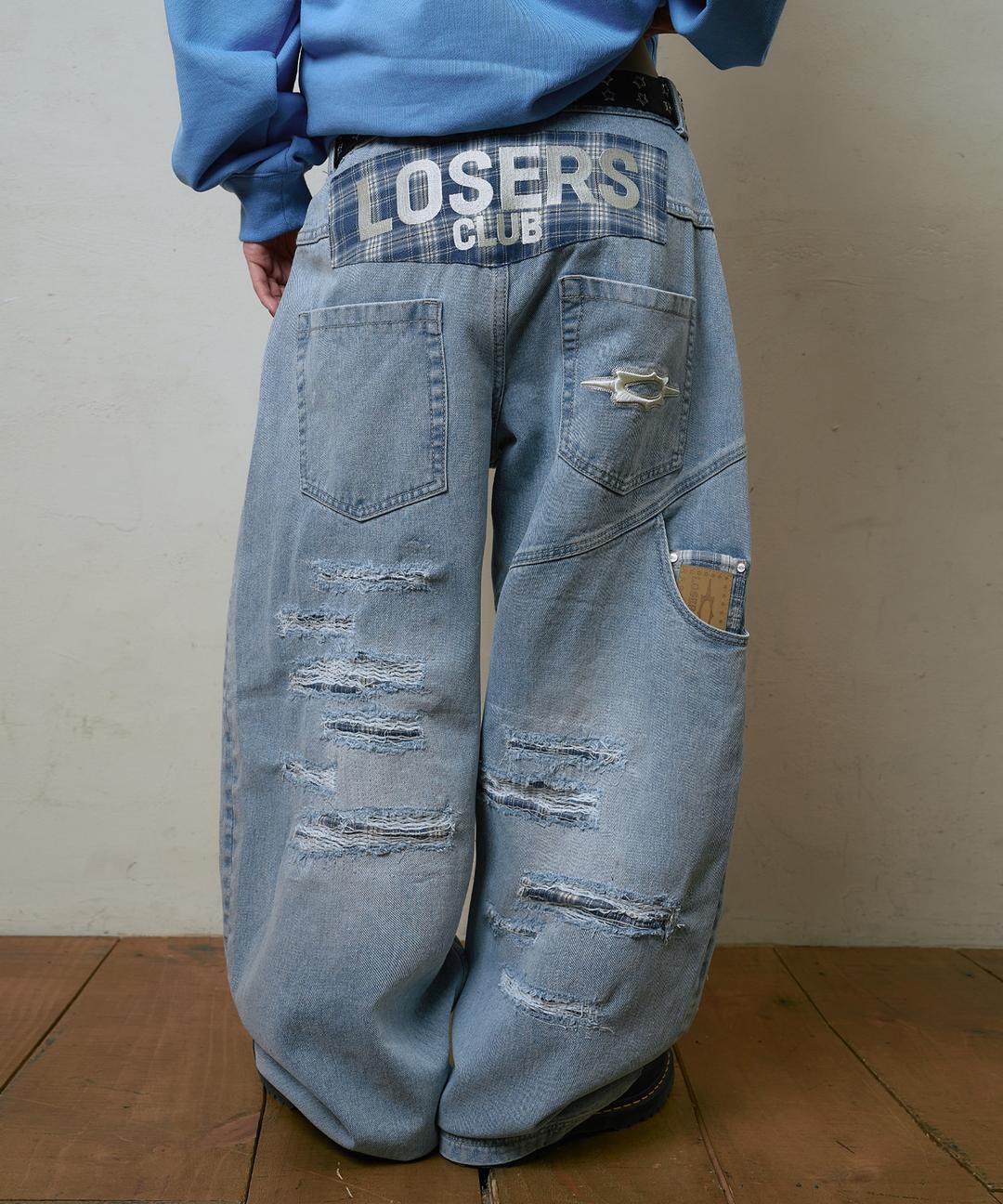[ 3월 6일 예약배송 ] LSC CHECK DAMAGE WIDE DENIM PANT (LIGHT BLUE)