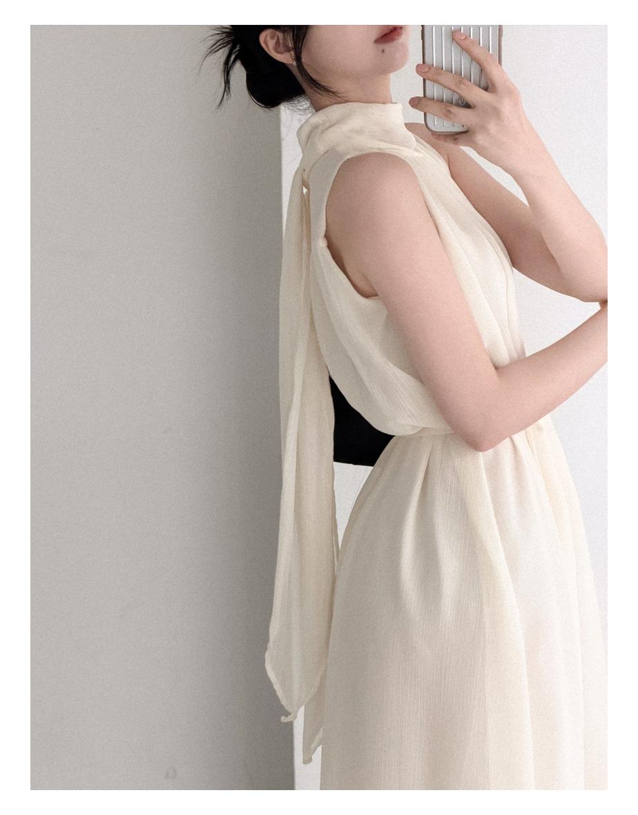 [long/mini] [strap_set] 쉬폰 타이 원피스 [레몬베일]