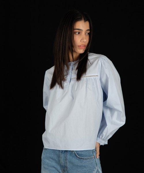 Charlotte Cotton Blouse Long Sleeve (Blue)