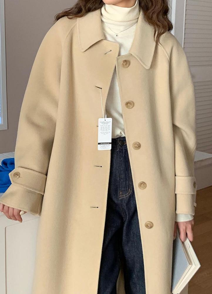 오버핏 카라 싱글  롱 핸드메이드 코트 (울100) 버터 블랙