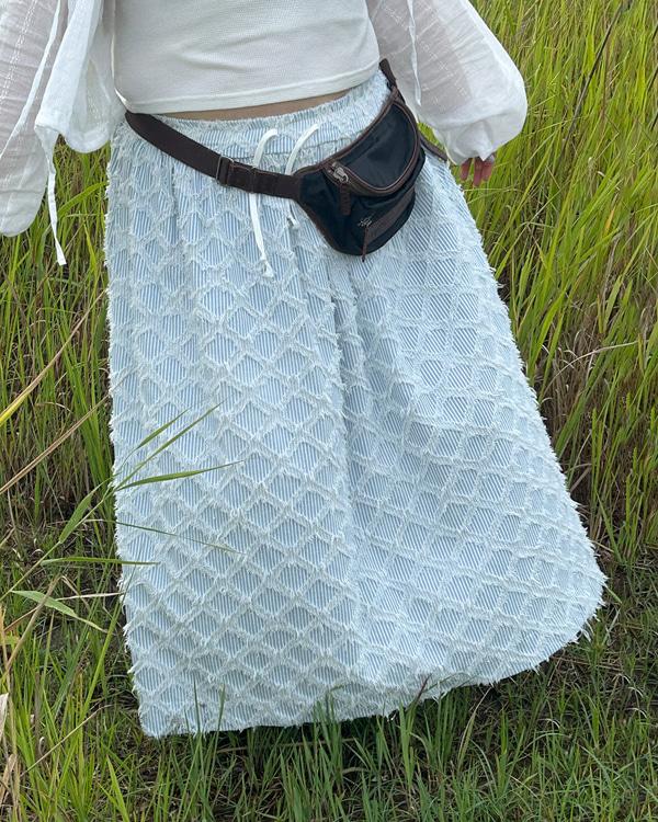 스트라이프 데님 롱 스커트