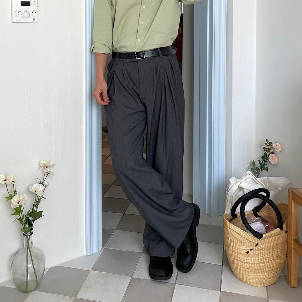 남자 핀턱 맞주름 와이드 슬랙스 2C