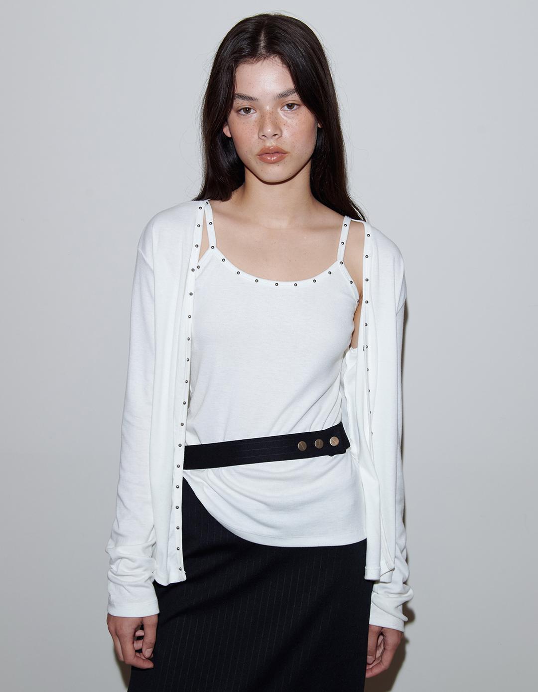 STUDDED CARDIGAN SET, WHITE