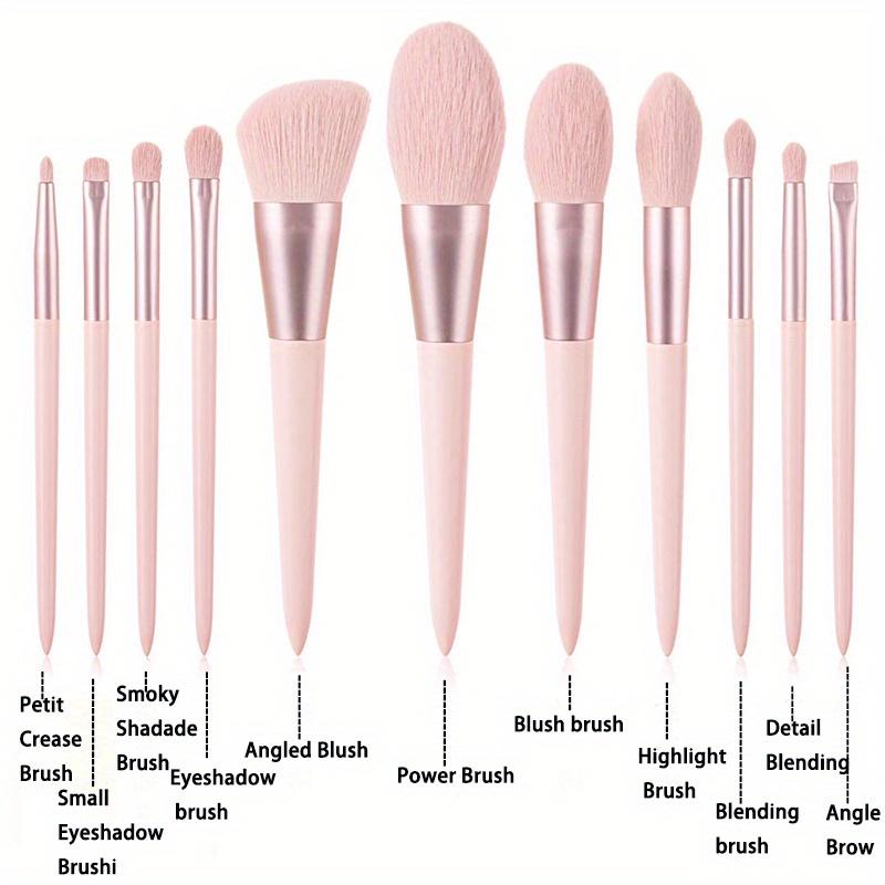 10pcs 핑크 메이크업 브러쉬 세트 여행 휴대용 스토리지 가방 전문 파운데이션 파우더 아이 섀도우 블러쉬 블렌딩 브러쉬 메이크업 초보자 및 아티스트에 이상적