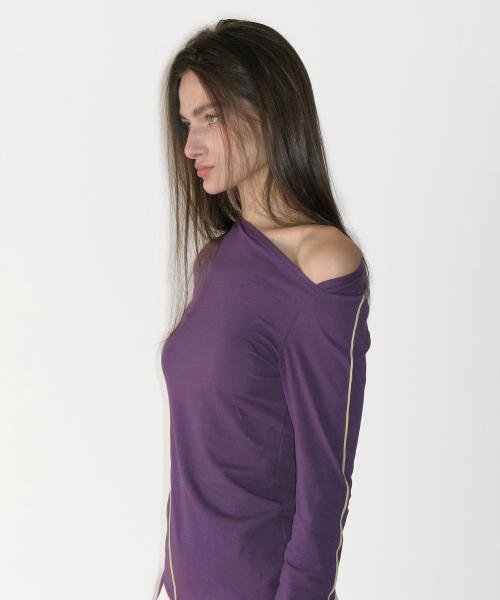 Asymmetric Paneled Long Sleeve Top, PURPLE