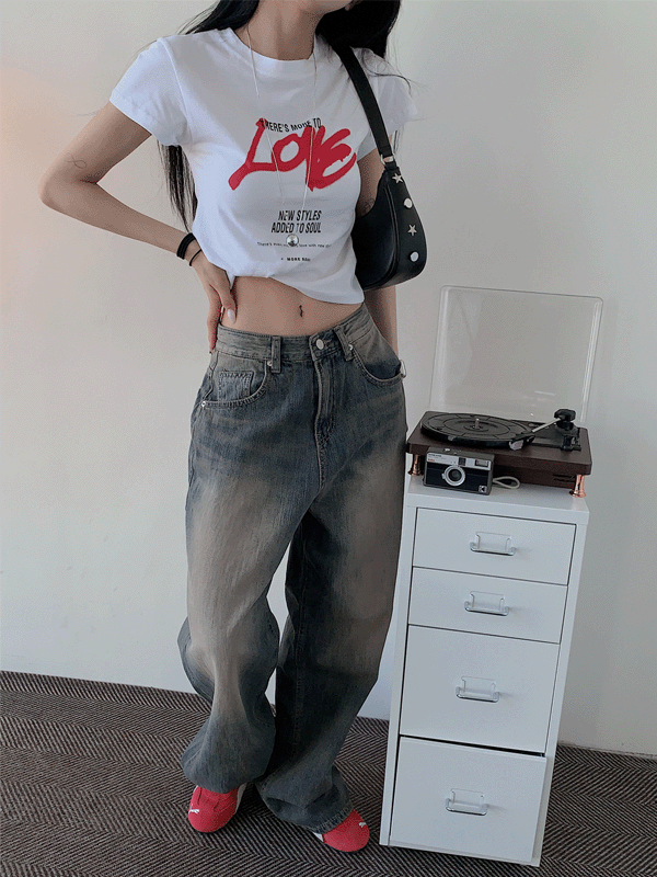 크로아 워싱 와이드 팬츠
