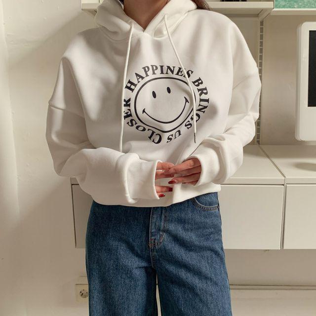 [기모/아방핏]인데스 세미 크롭 스마일 기모 후드티-3color