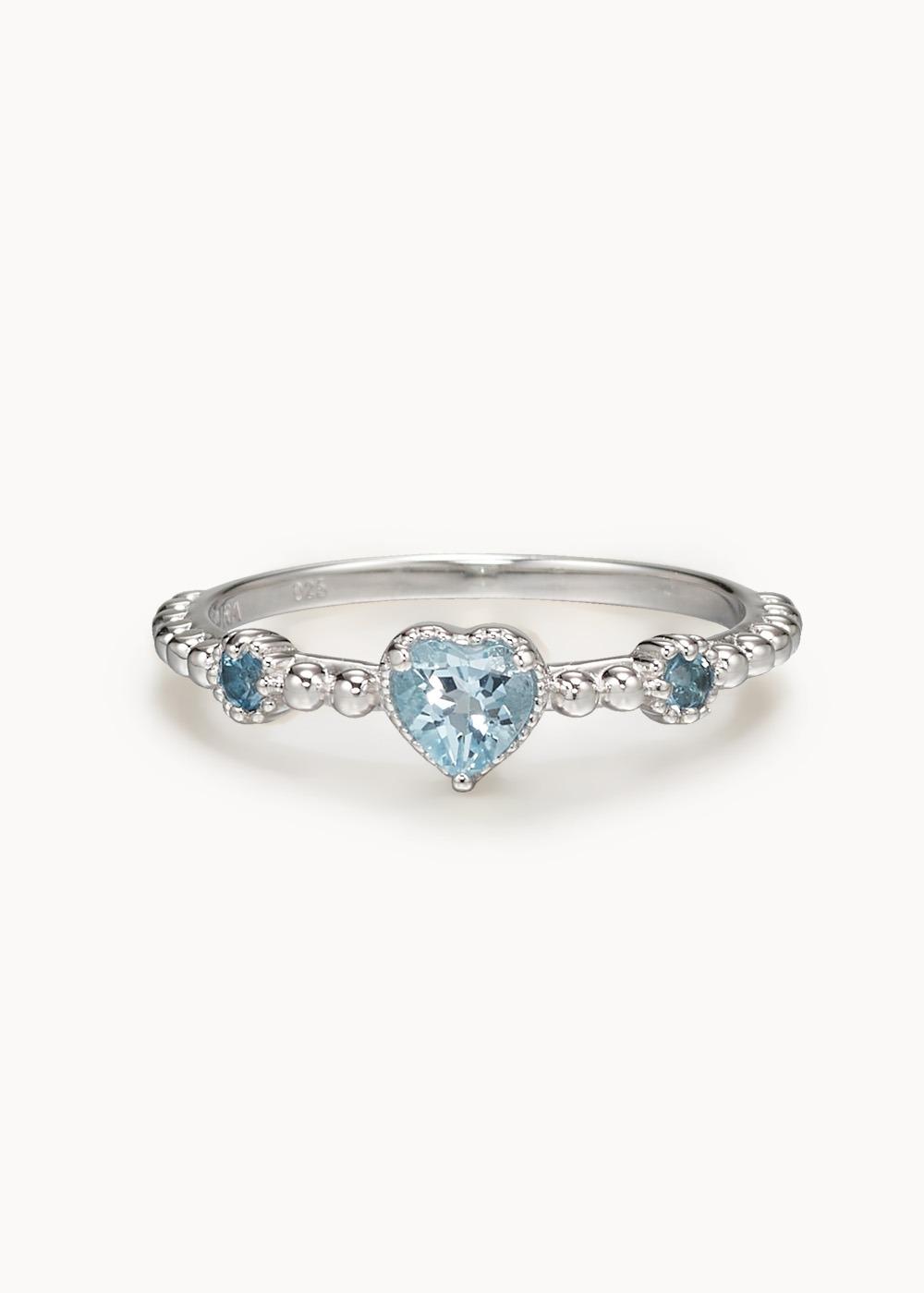 Piece of Clover Heart Ring - Aqua Topaz & London Blue Topaz