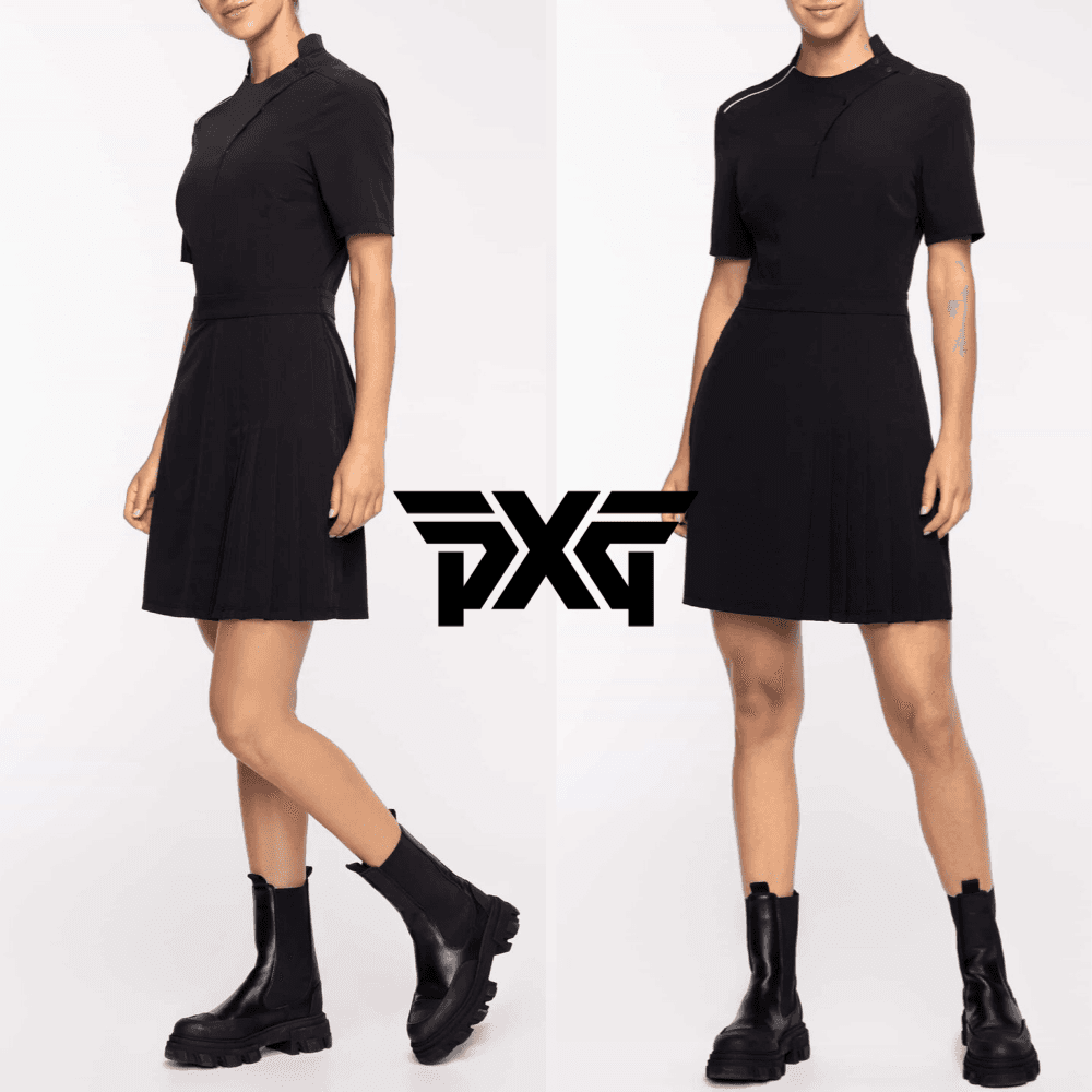 PXG 여성 다크니스 플리츠 폴로 골프 드레스 블랙