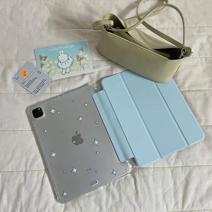 sky blue twinkling ipad case애플펜슬 수납 투명 분리형 3단 아이패드 케이스