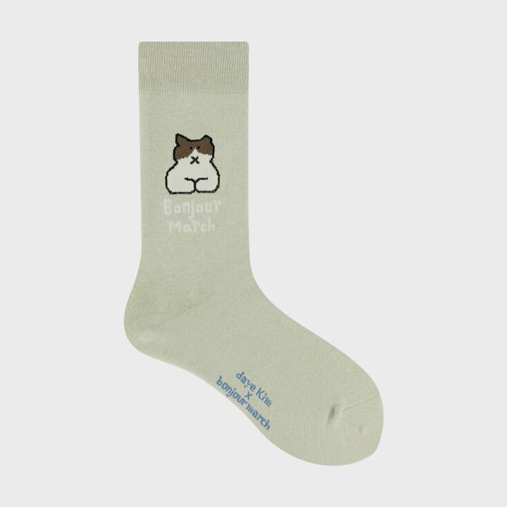 [봉주르마치 x 김다예작가 디자인양말] 생각하는 고양이 - 그린