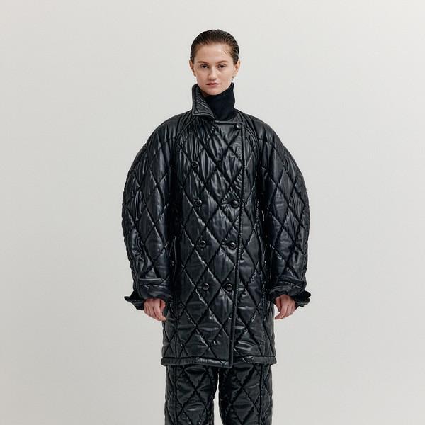 XASE Oversized Quilted Pea Coat - Black