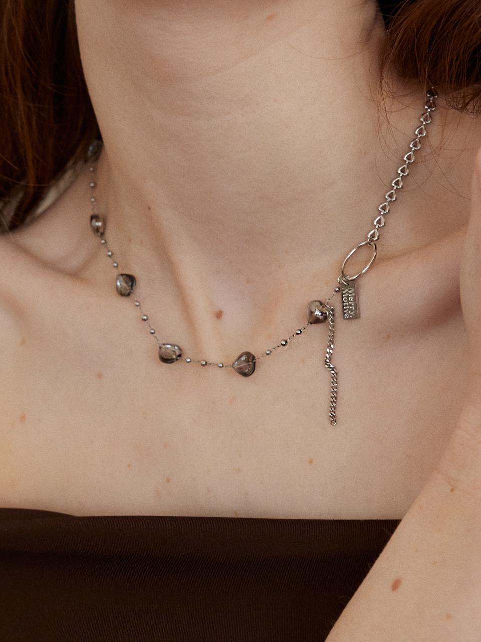 Heart glass with mix chain necklace