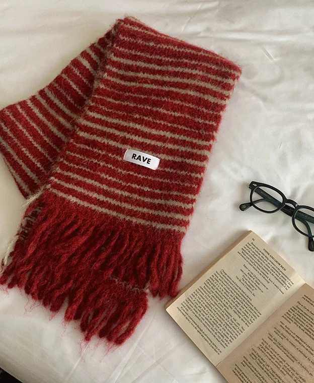 스트라이프 니트 울 머플러 (2color)