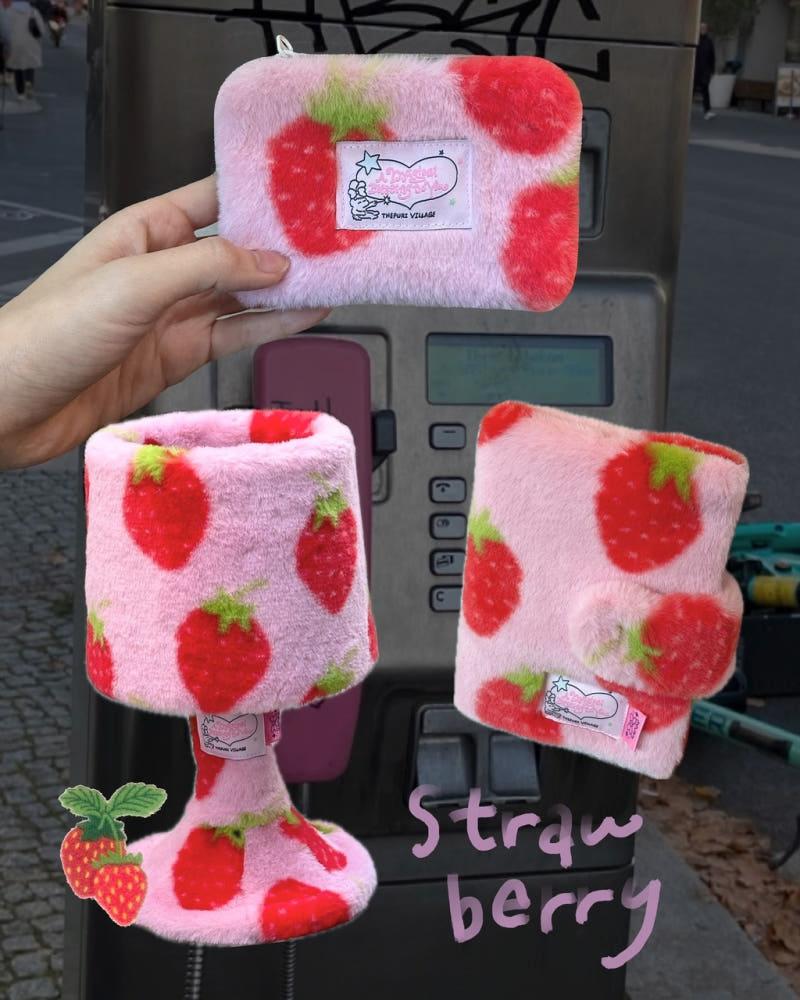 스트로베리 다이어리 커버 스탠드 조명 딸기 털 겨울 북파우치