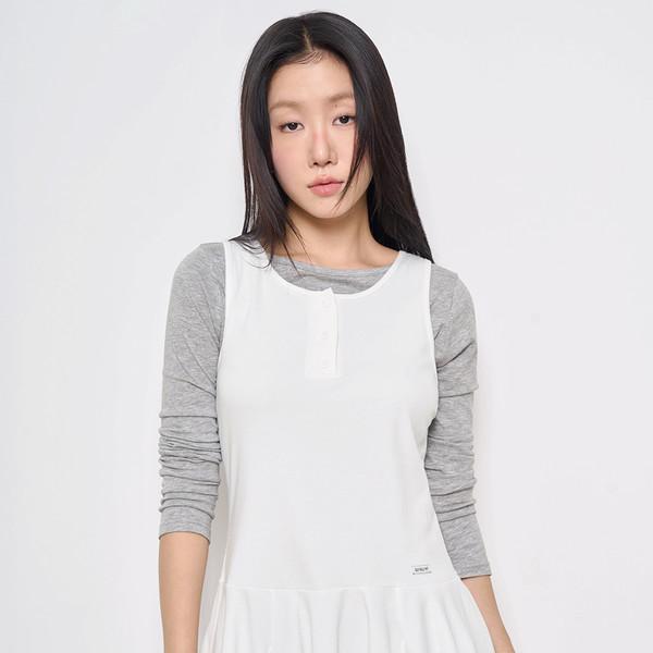 COMFORT BUTTON SLEEVELESS DRESS (3COLOR)