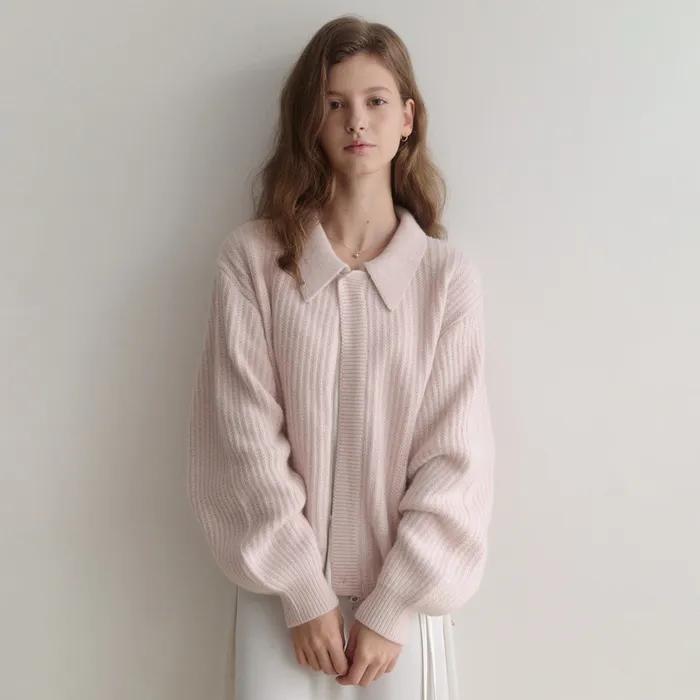 esy cashmere kara knit zip up_peach