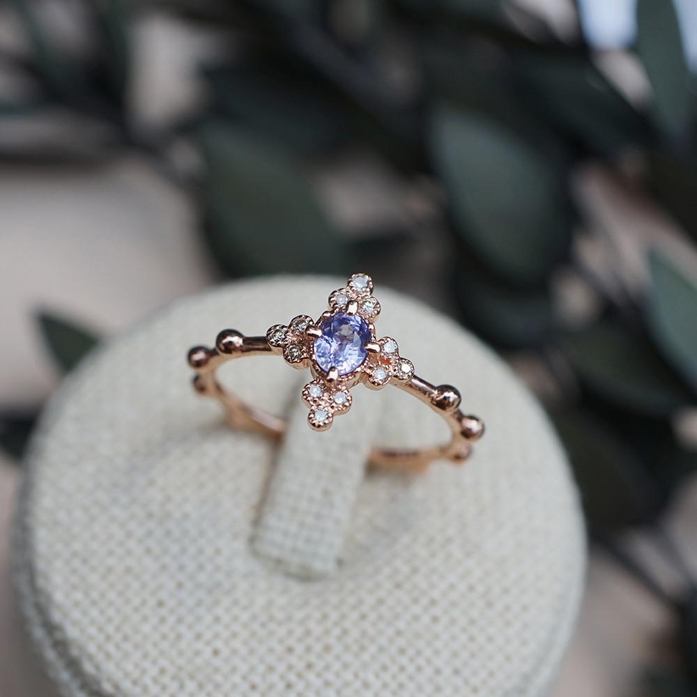 14K 사파이어 룰루꽃 십자가 묵주반지