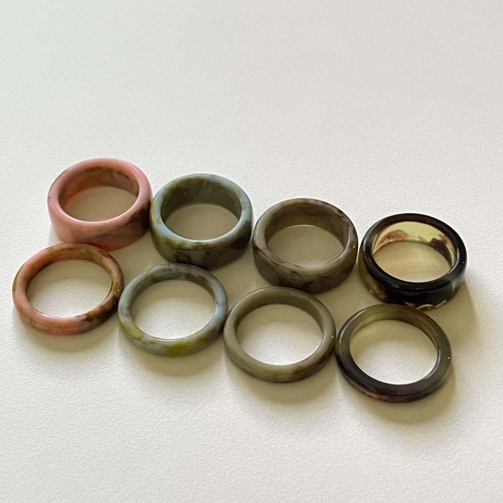 [어뮤즈링] 4color 옥가락지 마블 호마이카 반지 민트 핑크 카키 호피 아크릴반지