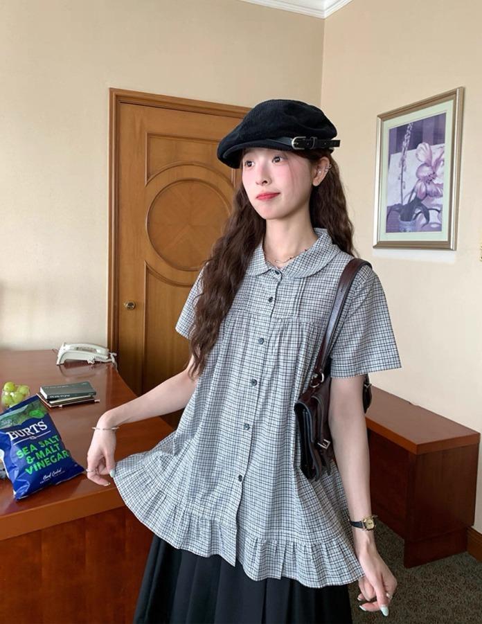 WHYSTUDIO 피터팬 카라 레이스 트리밍 반팔 셔츠 (블랙&화이트)