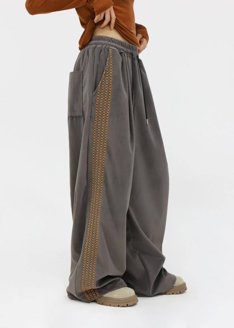 라이드 스티치 벨벳 팬츠-그레이[Unisex]