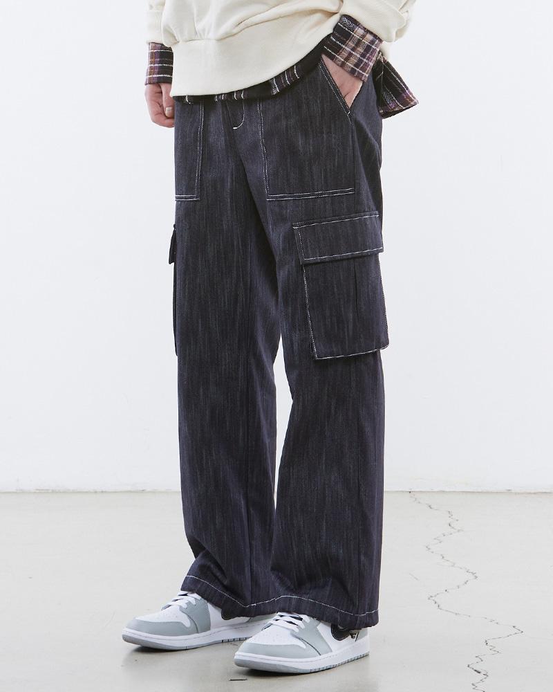 세미와이드 카고조거 스토퍼 데님 슬랍블루