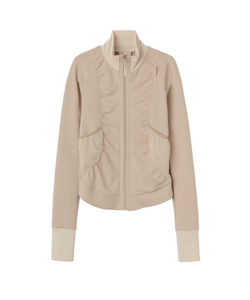 Shirring Zip-Up Jersey Ballerina Nude