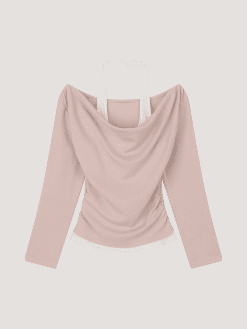 [NouArté] 베일리 홀터넥 레이어드 탑 (뮤트 핑크)
