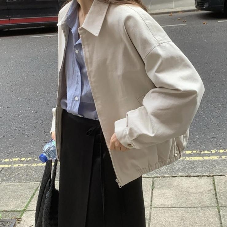 릴썸 온스 코튼 블루종 카라 긴팔 집업 점퍼 2col ounce