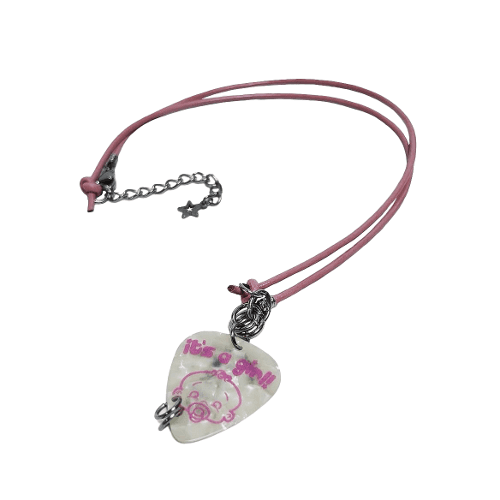 Pink leather peak necklace (2 chain)