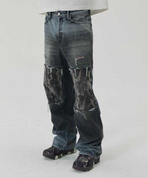 ISLAND SQUARE PATCH DENIM PANTS BLACK