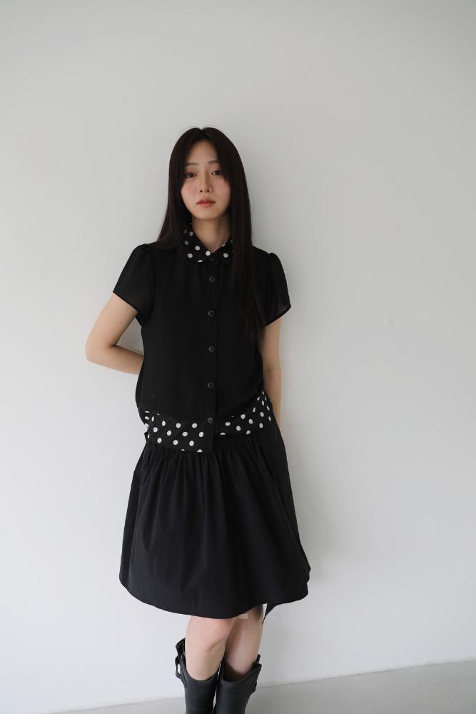 UNBALANCE SHIRRING SKIRT (BLACK)