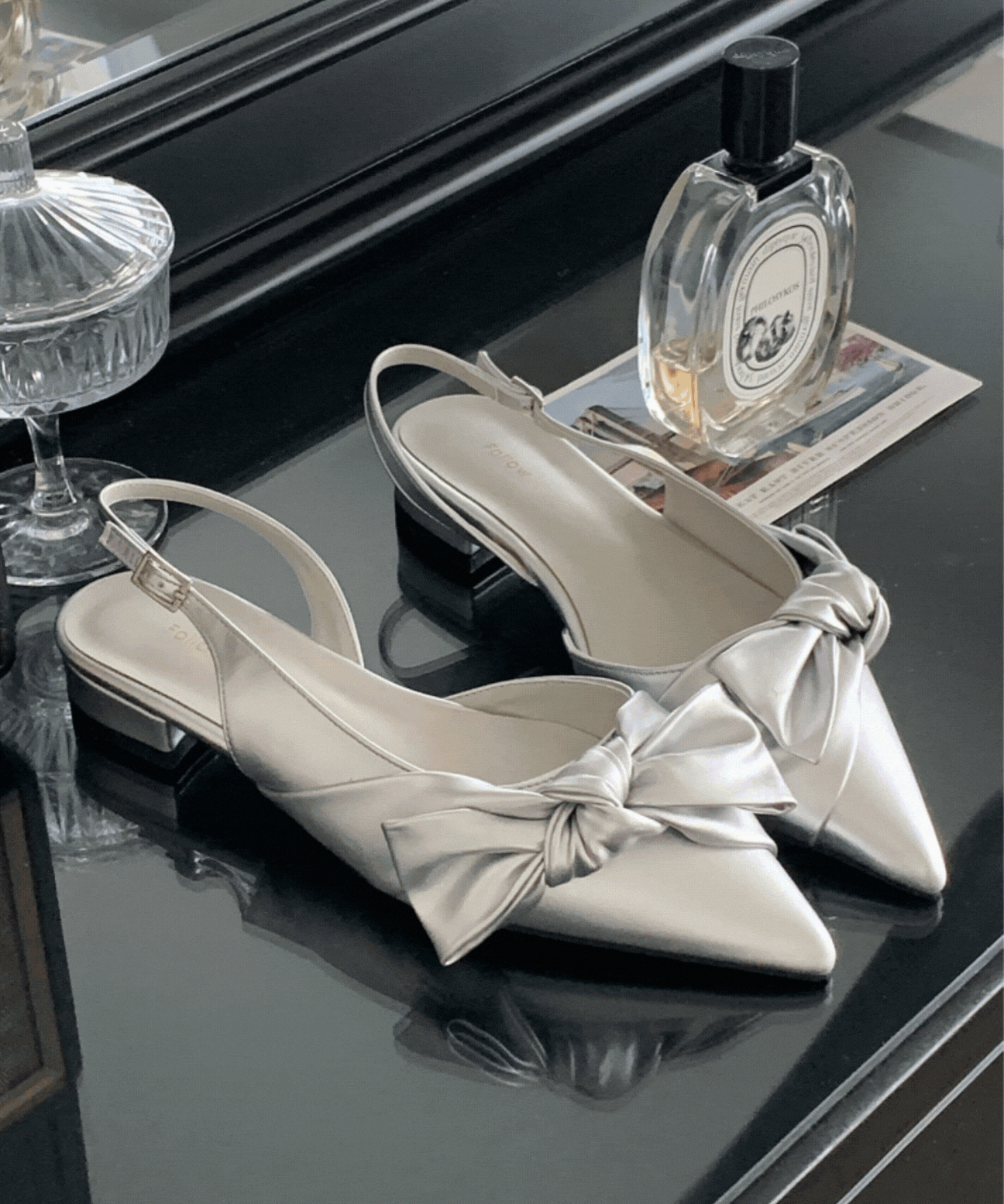 [발레코어룩🤍] 할인☆/무배 볼륨리본 스틸레토 슬링백 단화