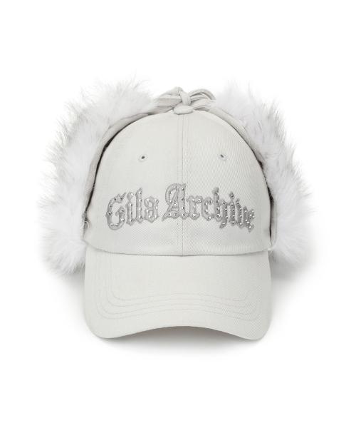 FAUX FUR HOTFIX LOGO EARFLAP CAP_GREY