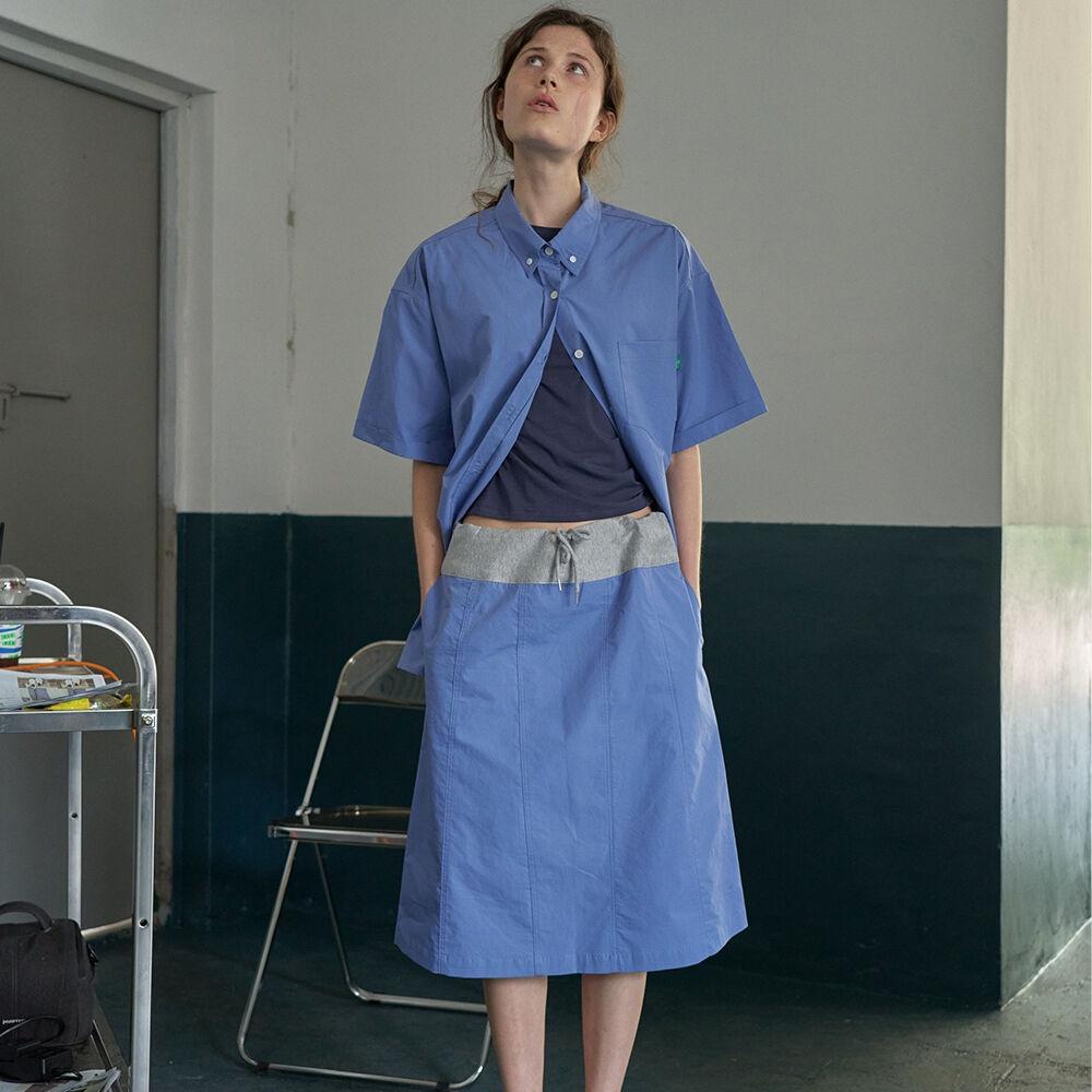 A-line incision midi skirt_Blue