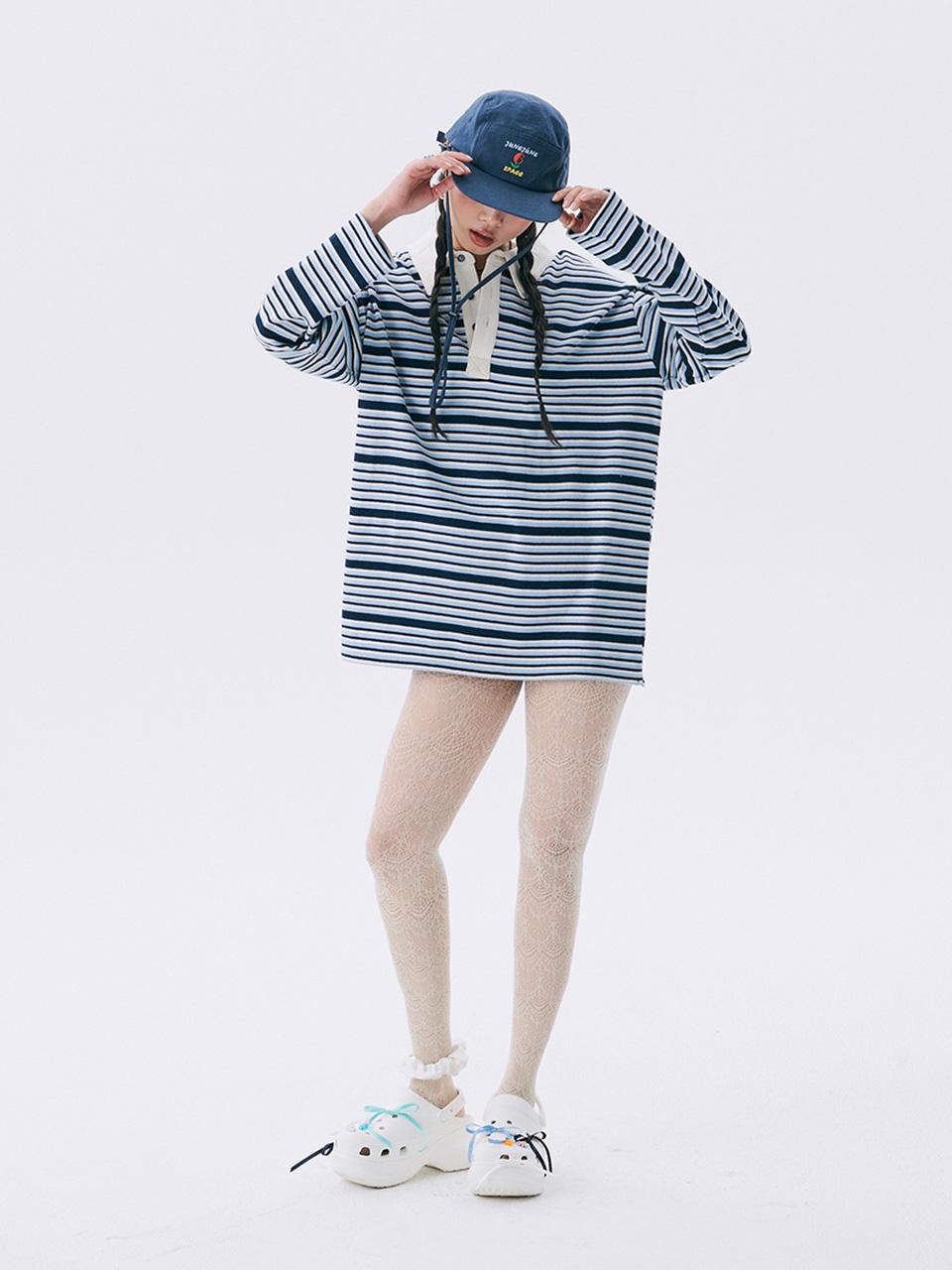 Stripe Rugby Boxy T-shirt_Navy