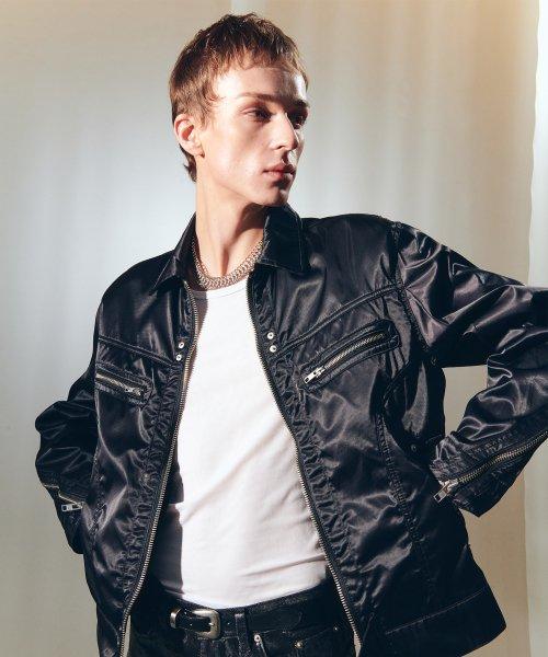 ZIPPER TRUCKER JACKET NYLON BLACK