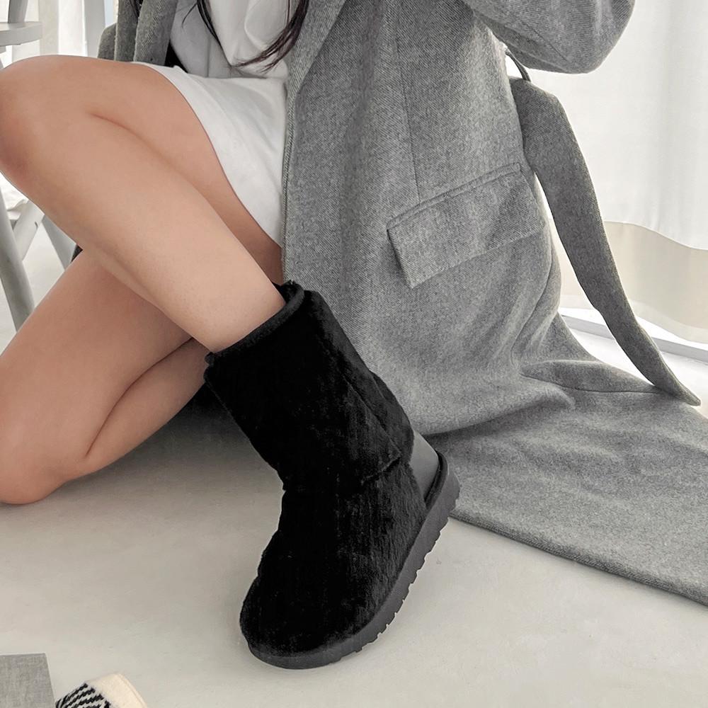 쿠키 전체퍼 통굽 라운드 뽀글이 양털 미들부츠(3cm)